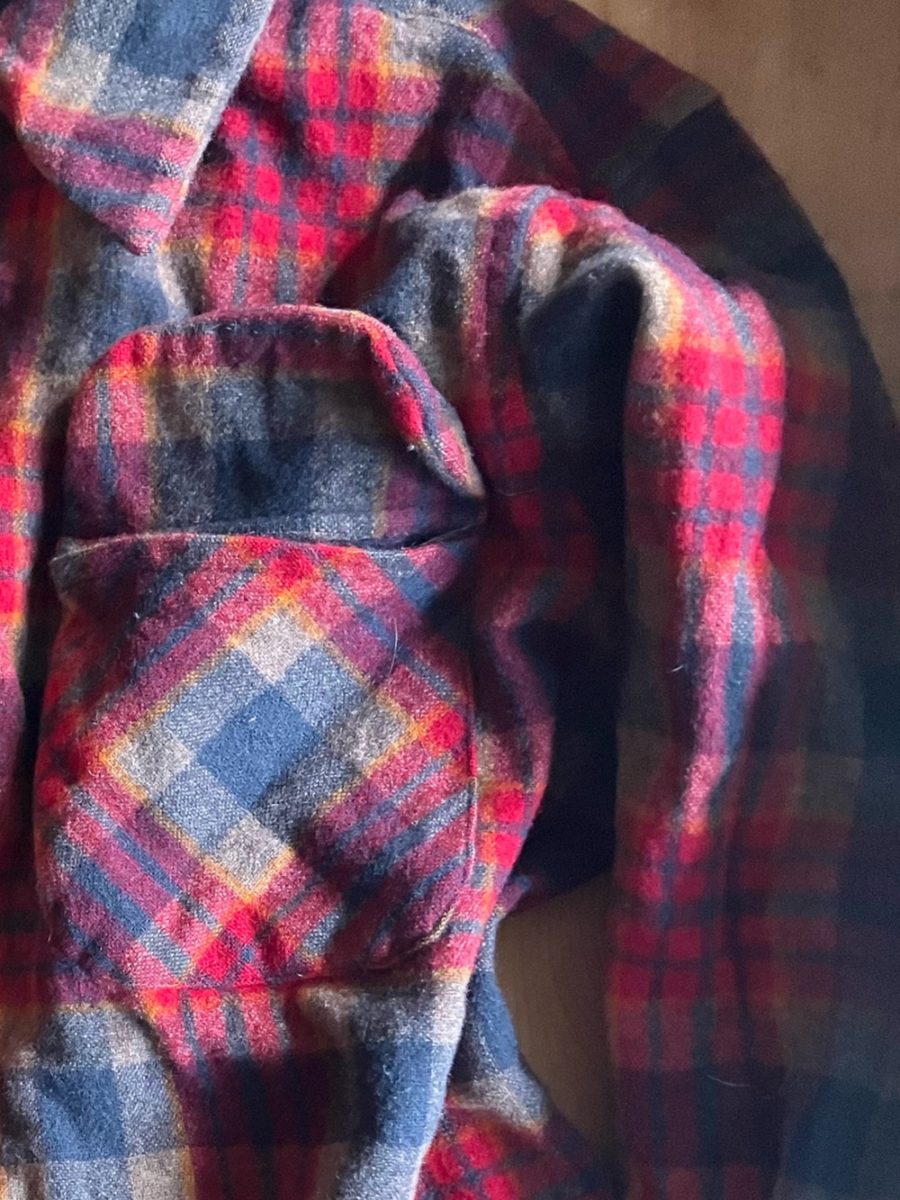 Vintage Pendleton Red Gray Tan Plaid Wool Flannel Shirt - Picture 10 of 16